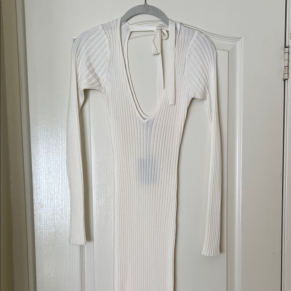 NBD Cream Ribbed Knit Dress